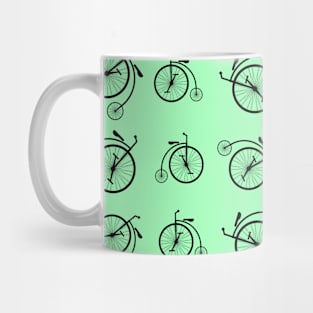 Retro Bicycle Pattern on Green Background Mug